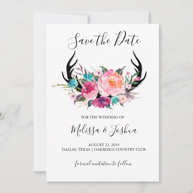 Rustikale Antler Save the Date Karte (Vorderseite)