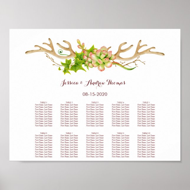 Rustikale Antler & Wildblumen Hochzeit Poster (Vorne)