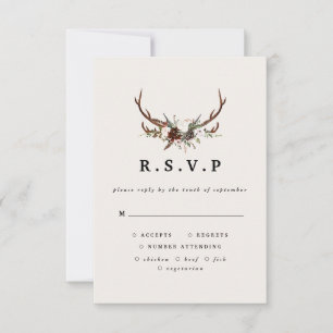 Rustikale Antlers Aquarelle Blumenhochzeit R.S.V.P RSVP Karte