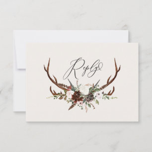 Rustikale Antlers Aquarelle Blumenhochzeit R.S.V.P RSVP Karte