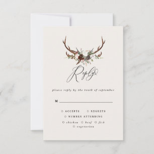 Rustikale Antlers Aquarelle Blumenhochzeit R.S.V.P RSVP Karte