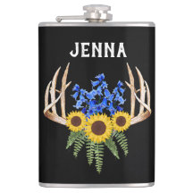 Rustikale Antlers Bluebells und Sonnenblumen