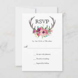 Rustikale Antlers Boho Floral Allure Wedding RSVP Karte