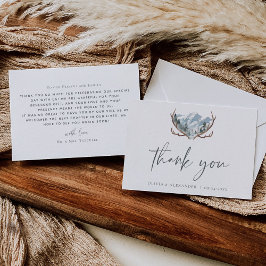 Rustikale Antlers Mountain Hochzeit Dankeskarte