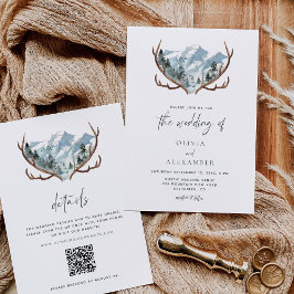 Rustikale Antlers Mountain Hochzeit QR Code Einladung