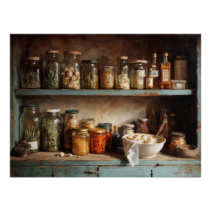 Rustikale Apothekergestell-Stillleben Poster
