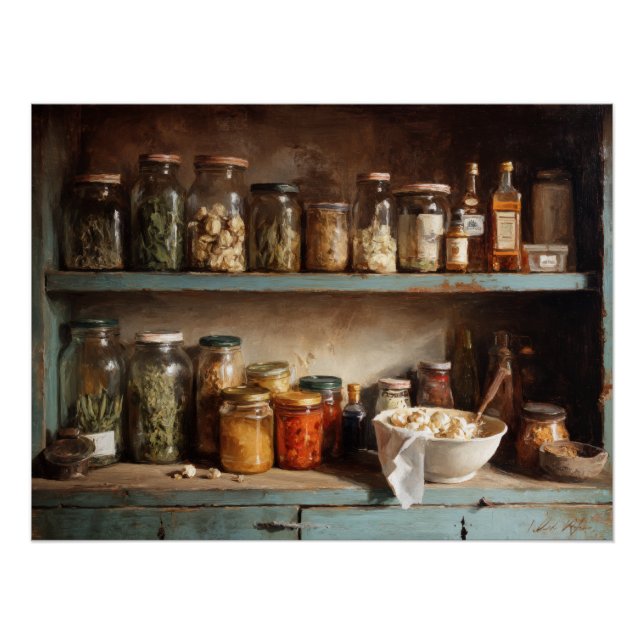 Rustikale Apothekergestell-Stillleben Poster (Vorderseite)