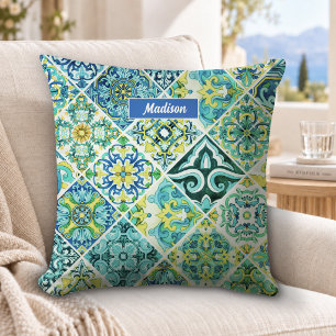 Rüstikale Aqua-Minz-Mittelmeer-Talavera-Fliesen Kissen