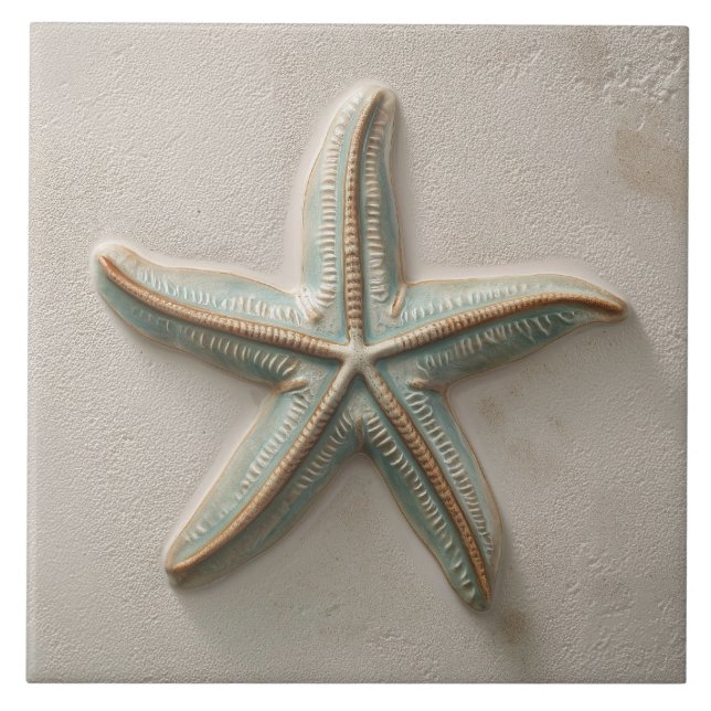 Rustikale Aqua- und Sand-Seestern-Küstenrelief Fliese (Vorderseite)