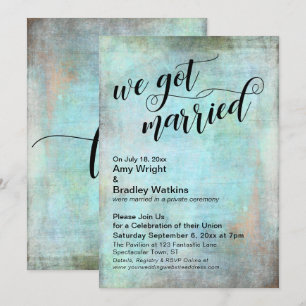 Rustikale Aqua Wir haben geheiratet Nur-Empfang Einladung