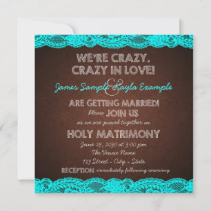 Rustikale Aquamarin Blue and Brown Country Wedding Einladung