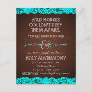 Rustikale Aquamarin Blue and Brown Country Wedding Einladung