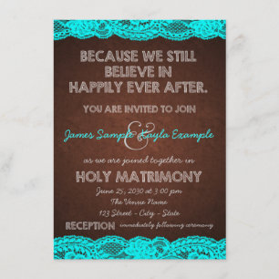 Rustikale Aquamarin Blue and Brown Country Wedding Einladung