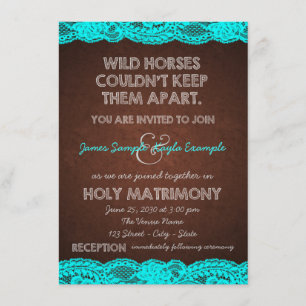 Rustikale Aquamarin Blue and Brown Country Wedding Einladung