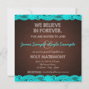Rustikale Aquamarin Blue and Brown Wedding Einladung