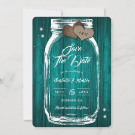 Rustikale Aquamarin Mason Jar Wood Hochzeit im Her Save The Date