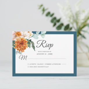 Rustikale Aquamarine blaue Burnt Orange Hochzeit i RSVP Karte