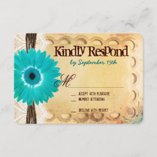 Rustikale Aquamarine Daisy Typografy Wedding RSVP  Karte