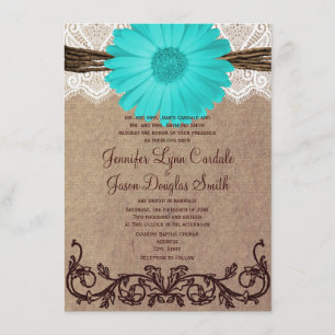 Rustikale Aquamarine Gerber Daisy Lace Hochzeitsei Einladung