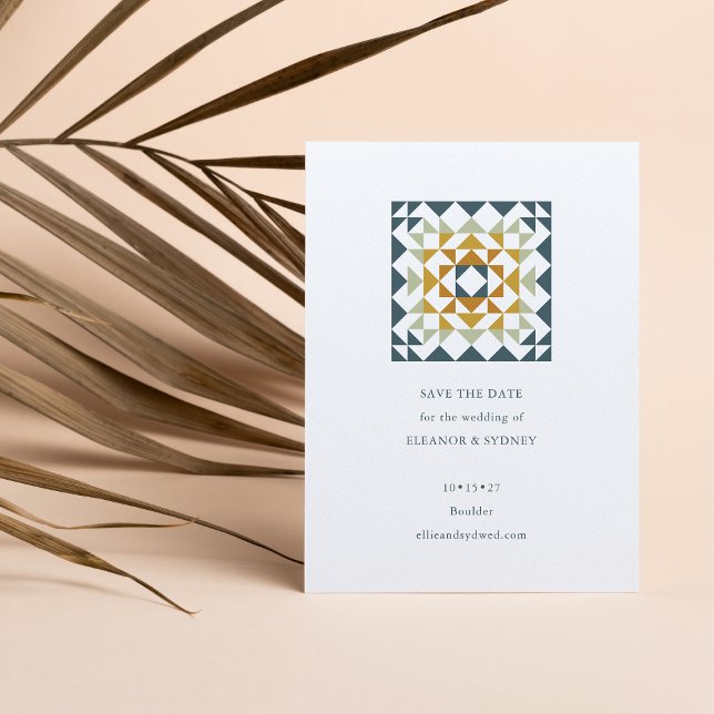 Rustikale Aquamarine Grüne Herbstkugel Geometrisch Save The Date (Von Creator hochgeladen)