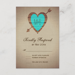 Rustikale Aquamarine Heart Arrow Wedding RSVP Card