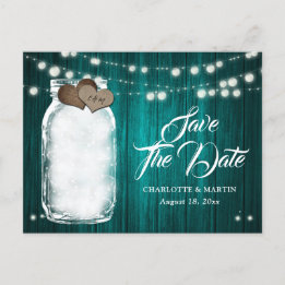 Rustikale Aquamarine Mason Jar Wedding speichern d Ankündigungspostkarte
