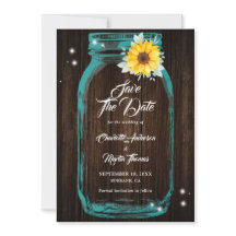 Rustikale Aquamarine Mason Jar Wood Sunflower Wedd