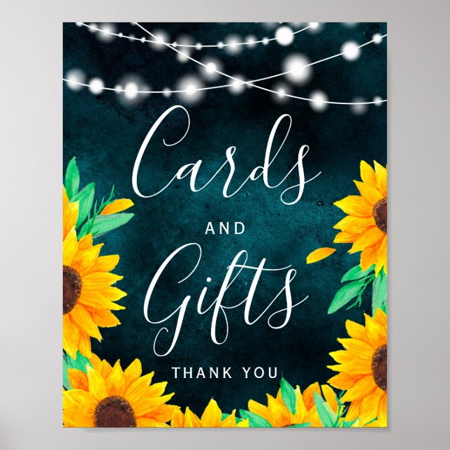 Rustikale aquamarine Saitenleuchten Sonnenblumen K Poster (Vorne)