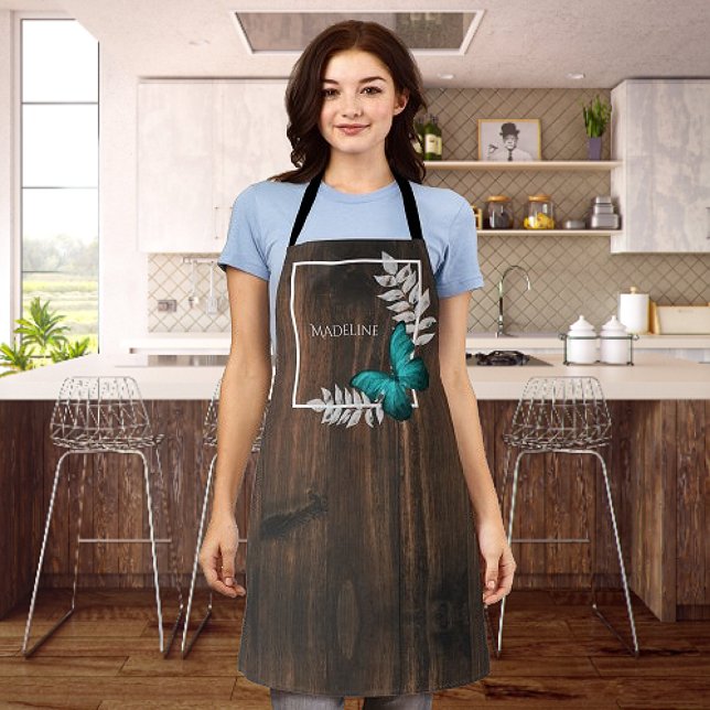Rustikale Aquamarine Schmetterling Personalisierte Schürze (Rustic Teal Butterfly Personalized Apron)