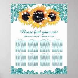 Rustikale Aquamarine Sonnenblume Hochzeitskarte 8 Poster