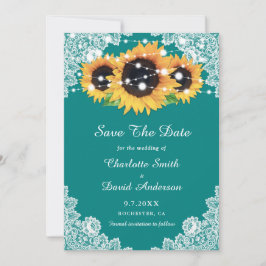 Rustikale Aquamarine Spitzen Sonnenblumen Hochzeit Save The Date