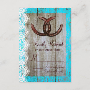 Rustikale Aquamarine Stallholz-Horseshoe-Hochzeits RSVP Karte