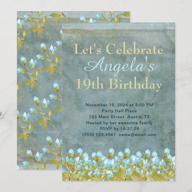 Rustikale Aquamarine Wasserfarben Kunst, Dichtung  Einladung (Vorne/Hinten)