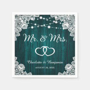 Rustikale Aquamarine Wod Lace String Lights Weddin Serviette