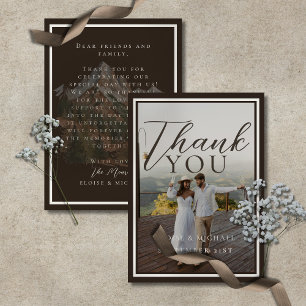 Rustikale Aquarell-Berg-Foto-und-Notiz-Hochzeit Dankeskarte