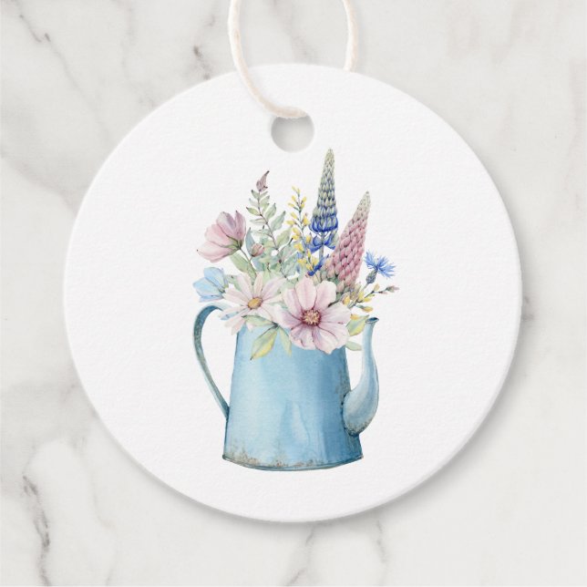 Rustikale Aquarell Blue Coffee Pot Blume Geschenkanhänger (Vorderseite)