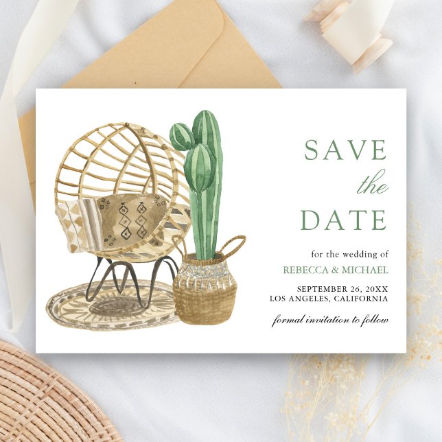 Rustikale Aquarell-Boho-Kaktus-Hochzeit Save The Date (Von Creator hochgeladen)