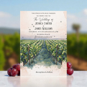 Rustikale Aquarell-Eleganz Hochzeit im Weinberg Einladung