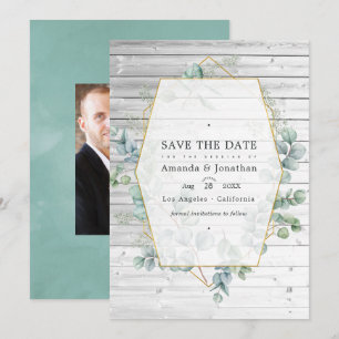 Rustikale Aquarell-Eukalyptus-Geometrie-Hochzeit Save The Date