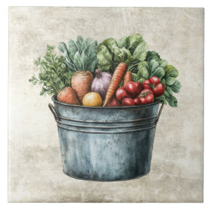 Rustikale Aquarell-Gemüse im Eimer Fliese