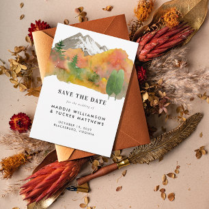 Rustikale Aquarell-Herbst-Berg-Hochzeits-Foto Save The Date