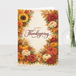 Rustikale Aquarell-Herbst-Thanksgiving-Blumen Feiertagskarte