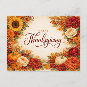 Rustikale Aquarell-Herbst-Thanksgiving-Blumen  Feiertagspostkarte