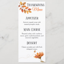 Rustikale Aquarell-Herbstlaub-Thanksgiving-Speisek