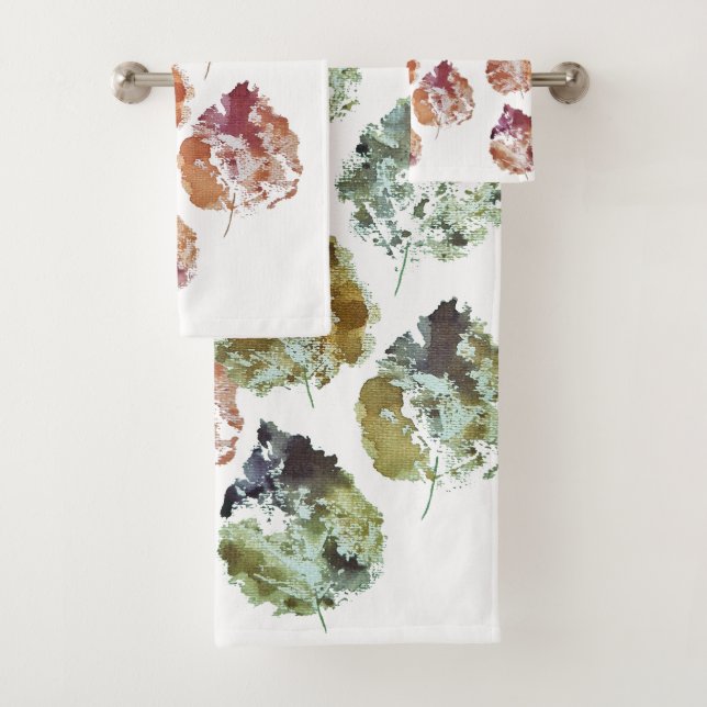 Rustikale Aquarell-Kunst mit herbstlichen Blättern Badhandtuch Set (Insitu)