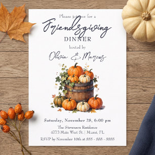 Rustikale Aquarell-Kürbis-Fass-Friendsgiving Einladung