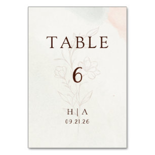 Rustikale Aquarell-Pfirsich- und Grüne-Minimal-Hoc Tischnummer