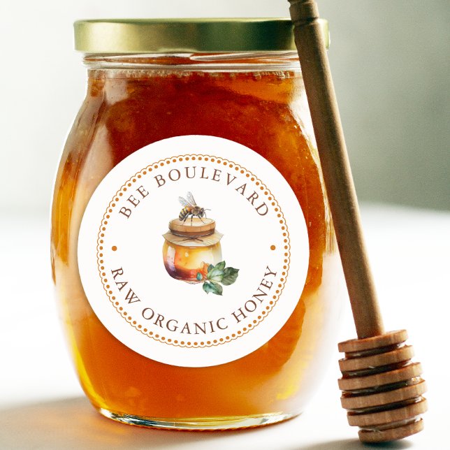 Rustikale Aquarell Queen Bee Honey Jar Beekeeper Runder Aufkleber (Von Creator hochgeladen)