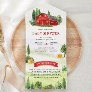 Rustikale Aquarell Red Barnyard Farm Baby Dusche All In One Einladung