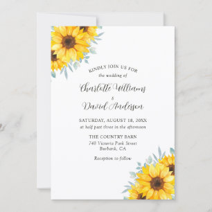 Rustikale Aquarell-Sonnenblumen-Grün-Hochzeit Einladung